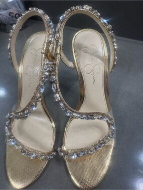 Jessica Simpson Gold Jeweled Slingback Heels